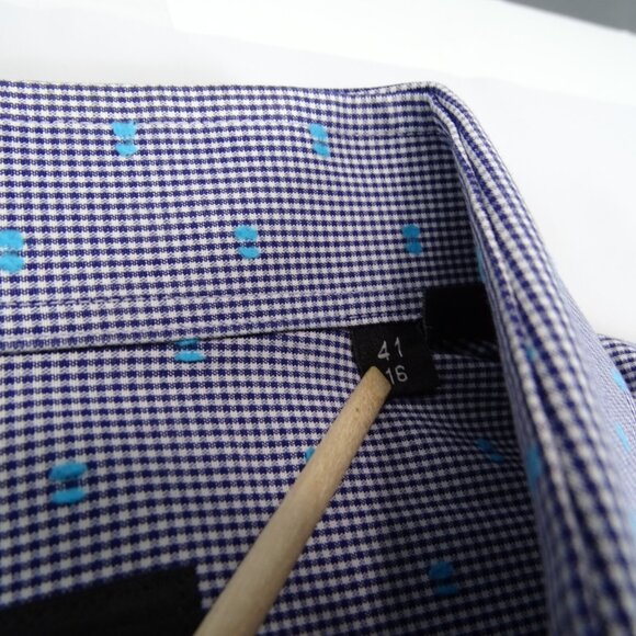 Hugo Boss Shirt Mens 41/16 Blue Dots Button Long Sleeve Cotton Textured - Picture 4 of 6